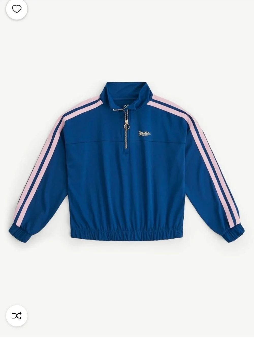 Justice Blue Half-Zip Track Jacket with Pink Stripes